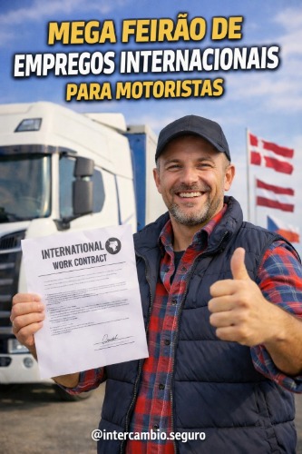 🚛🔥 **MEGA FEIRÃO DE EMPREGOS INTERNACIONAIS PARA MOTORISTAS** 🔥🚛  Imagine começar **2026** com um **novo emprego**, em **outro país**, ganhando **até o TRIPLO do seu salário atual**, com contrato legal, visto de trabalho , segurança e dignidade profissional.  Agora pare de imaginar… Isso vai acontecer.  📢 **Mais de 10 GRANDES TRANSPORTADORAS INTERNACIONAIS** estarão entrevistando **NOSSOS MOTORISTAS NO MESMO DIA e no MESMO HORÁRIO **, em um verdadeiro **MEGA FEIRÃO DE EMPREGOS** para você ESCOLHER  a melhor proposta!!!  Evento ÚNICO e IMPERDÍVEL.  ---  ## 🌍 OPORTUNIDADES REAIS, PROJETOS ATIVOS E CONTRATAÇÃO IMEDIATA  ### 🇩🇰 **PROJETO DINAMARCA**  ✅ Entrevista **100% em Português** 💰 Volte ao Brasil com **R$ 295 MIL em salários** 📸 Milhares de fotos, histórias e uma experiência de vida única 📄 Contrato legal e estrutura completa  ---  ### 🇱🇻 **PROJETO LETÔNIA (LATVIA)**  💰 Salário de até **R$ 21 MIL** 🗣️ Entrevista em **Espanhol ou Inglês** 🚛 Empresas estruturadas e frota moderna  ---  ### 🇱🇹 **PROJETO LITUÂNIA**  🚚 **Mais de 50 motoristas brasileiros já estão trabalhando lá** ❌ **NÃO precisa inglês** 📈 Alta demanda por motoristas profissionais  ---  ### 🇪🇸 🇵🇹 **PROJETOS ESPANHA e PORTUGAL**  📢 Em breve todos os detalhes 👉 Prepare-se: vagas muito disputadas  ---  ### 🇵🇱 **PROJETO POLÔNIA**  ✈️ **Passagem aérea paga pela empresa** 🏠 **Alojamento fornecido** 🍽️ **Vale-refeição** 💰 Salário em torno de **R$ 17 MIL** 📄 Contrato e suporte completo  ---  ## ⏰ DATA E HORÁRIO  📅 **Quarta-feira, 07 de Janeiro** 🕘 **Às 9h da manhã** 💻 **Entrevistas ONLINE**, diretamente da **boleia do seu caminhão**, de casa ou do celular.  ---  ## ⚠️ ATENÇÃO  Essas oportunidades **NÃO ficam abertas por muito tempo**. As transportadoras querem **motoristas sérios, comprometidos e prontos para mudar de vida**.  👉 **2026 pode ser apenas mais um ano…** OU 👉 **O ano em que você mudou sua história, sua renda e o futuro da sua família.**  🚀 **Garanta sua participação agora.** As vagas são limitadas e a seleção é rigorosa.  Nos vemos na entrevista. O seu futuro começa agora.  💪🚛🌍   www.driver.net.br  ZAP 11 9 5047 2557  